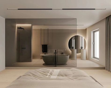 Luxury Bathroom Ideas Master Suite, Ensuite Layout, Ensuite Bathroom Designs, Aesthetic Interior Design, Bedroom Ensuite, Track Lights, Interior Design Per La Casa, Master Ensuite, Bathtub Design