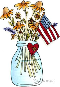 AnnaWightPatrioticBouquetweb350 Patriotic Flowers, Patriotic Images, Patriotic Projects, Patriotic Art, July Crafts, Window Painting, Happy Independence Day, Summer Crafts, Watercolor Cards