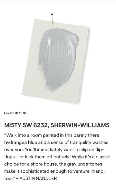 Misty Sw 6232, Misty Sherwin Williams Bathroom, Sherwin Williams Misty Paint, Sw Misty Bedroom, Sherwin Williams Gray Blue, Sw Misty, Sherwin Williams Misty, Misty Sherwin Williams, Sw Blue Gray Paint Colors