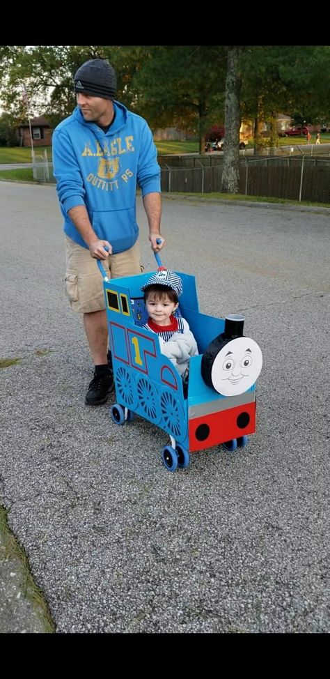 Thomas The Train Halloween Costume, Thomas The Train Family Costumes, Diy Thomas The Train Costume, Toddler Train Costume, Diy Train Conductor Costume, Diy Train Costumes For Kids, Train Halloween Costume Toddler, Train Conductor Costume, Thomas Costume