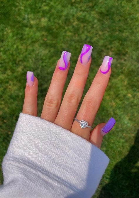 purple swirl design nails White Fingernails, Dope Nail Designs Purple, Nail Designs Purple, White Swirl Nails, Swirl Nails, Purple Acrylic Nails, Nails Purple, Purple Nail Designs, Sweater Nails