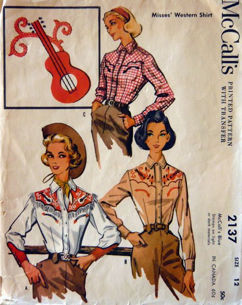 1957 Cowgirl Pattern Vintage Western Wear, Western Costumes, Vintage Cowgirl, Embroidery Transfers, Cowboys Shirt, Vintage Cowboy, Mccalls Patterns, Cowgirl Outfits, Cow Boy