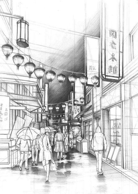 Design Stack: A Blog about Art, Design and Architecture: Interior Design and Architecture in Pencil Drawings Chinatown Drawing, Nyc Drawing, Linework Drawing, Urban Drawing, Japanese Theme, Composition Drawing, Boat Drawing, Perspective Drawing Architecture, Paris Architecture