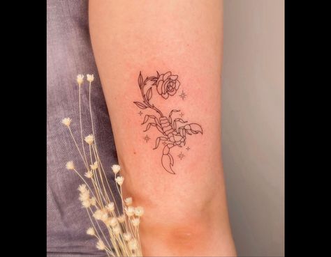 Scorpio Rose Tattoo, Scorpio Flower Tattoo, Poppy Flower Tattoo, Scorpio Tattoo, Scorpion Tattoo, Subtle Tattoos, Tattoo Sleeve, Tattoo Idea, Rose Tattoo