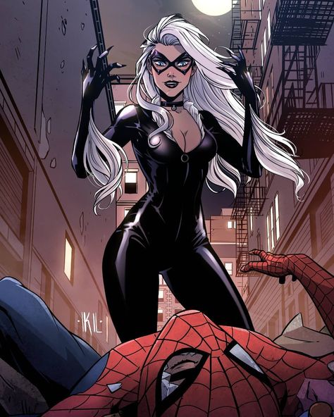 Black Cat Comics, Spiderman Black Cat, Black Cat Marvel, Marvel Artwork, Cat Comics, Black Cat Art, Marvel Spiderman Art, Spiderman Comic, Comics Girls