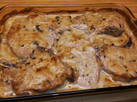 PORK CHOPS & POTATOES CASSEROLE | Just A Pinch Recipes Pork Chops Potatoes, Potatoes Casserole, Creamy Dijon, Mustard Cream Sauce, Pork Entrees, Pork Chops And Potatoes, Sliced Apples, Pork Chop Recipes Baked, Chop Recipes