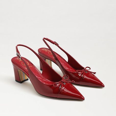 Sam Edelman Willette Slingback Block Heel Deep Scarlet Red Patent Check more at https://beautyfashionideas.com/heels/sam-edelman-willette-slingback-block-heel-deep-scarlet-red-patent/ Red Pumps Outfit Classy, Model Career, Red Block Heels, Closed Toe Heel, Red Kitten Heels, Spooky Chic, Fall Heels, Dr Shoes, College Essentials