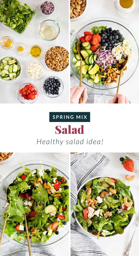 Colorful Spring Mix Salad - Fit Foodie Finds Spring Mix Lettuce Recipes, Spring Mix Salad Recipes, Pulled Chicken Recipes, Best Chicken Salad Recipe, Mix Salad, Chicken Salad With Grapes, Spring Mix Salad, Caprese Salad Recipe, Salmon Salad Recipes