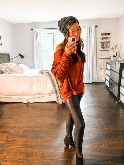 Cc Beanie Outfits, Sweater With Leather Leggings, Beanie Outfit, Pink Lily Boutique, Cozy Fall Outfits, Loose Tunic, Cc Beanie, Winter Inspired, Tunic Style