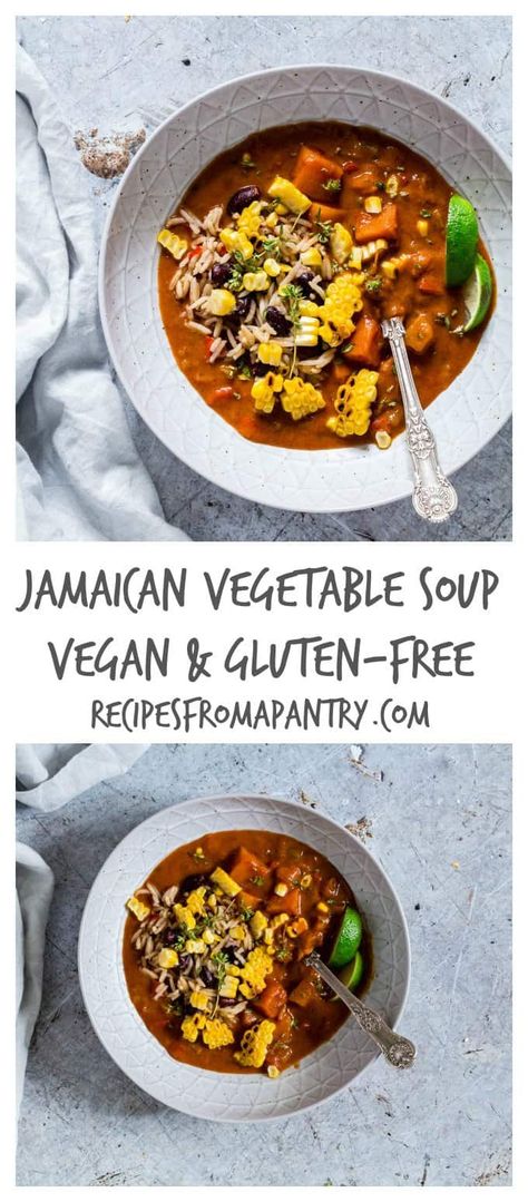 Easy weeknight supper – a warming Jamaican vegetable soup that is vegan and gluten free. Add other vegetables to your taste. #jamaican #jamaica #soup #vegetablesoup #jamaicanvegetablesoup via @recipespantry Veg Stew, Potato Diet, Vegan Vegetable Soup, Crock Pot Vegetables, Ital Food, Vegetable Stew Recipe, Vegetable Dumplings, Carribean Food, Vegan And Gluten Free