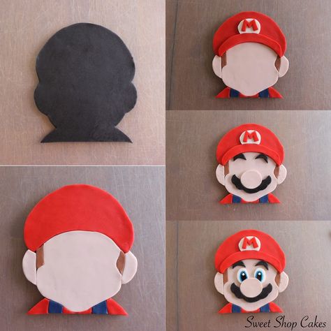 Super Mario fondant tutorial                                                                                                                                                                                 More Mario Fondant Tutorial, Mario Face Cake, Fondant Mario, Super Mario Brothers Cake, Mario Cupcakes, Super Mario Cupcakes, Mario Birthday Cake, Mario Bros Cake, Birthday Party Boy