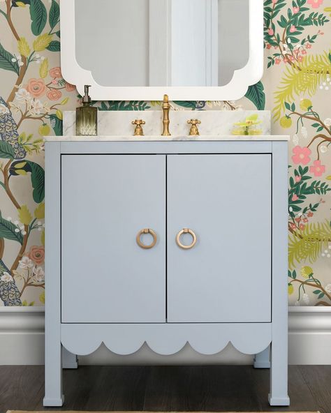 With spring right around the corner, it's the perfect time to refresh your powder or master bath 🌸 From mirrors & vanities to towels and… | Instagram Marble Bathroom Vanity, Durable Countertops, Bookshelf Bed, Blue Vanity, Timeless Bathroom, Block Printed Pillows, Porcelain Sink, Wood Wall Mirror, Cabinet Space