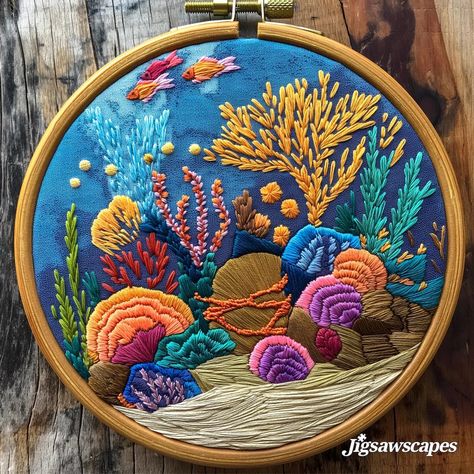 Ocean Embroidery, Design Color Trends, Color Knowledge, Coral Art, Cute Embroidery, Hand Embroidery Patterns, Embroidery Inspiration, Punch Needle, Design Color