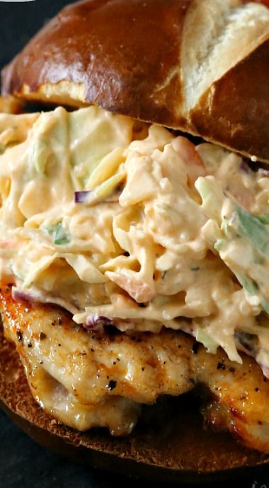 Buffalo Ranch Cole Slaw Topped Chicken Sandwich Buffalo Ranch, Cole Slaw, Coleslaw Recipe, Salad Sandwich, Soup And Sandwich, Chicken Sandwich, Wrap Sandwiches, A Chicken, Sandwich Recipes