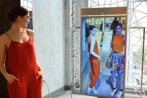 Embattled brick-and-mortar retailers are expected to unveil a secret weapon in the coming weeks to fight back against e-tailers, The Post has learned. The weapon is so-called “magic mirrors” — Wi-F… Interactive Mirror, Digital Mirror, Smart Mirror, Store Interiors, Interactive Installation, Digital Experience, Magic Mirror, Retail Experience, Store Fixtures