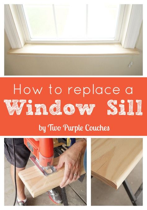 Step-by-step tutorial shows you how to replace a window sill for a custom look.  via www.twopurplecouches.com #diy #masterbedroommakeover #buildlikeagirl Bathroom Window Sill, Interior Window Sill, Purple Couch, Easy Home Improvement Projects, Kitchen Window Sill, Interior Window, Easy Home Improvement, Bathroom Window, Interior Windows