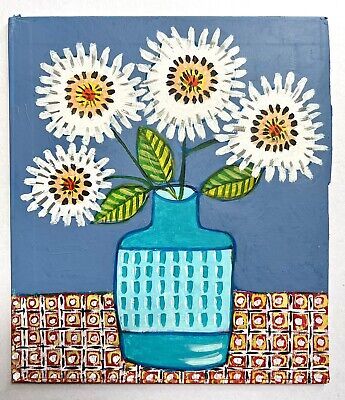 Naive Art Flowers, Whimsy Flowers, Painting Of Flowers, Interesting Products, Folk Art Flowers, Flowers In A Vase, White Daisies, Oil Painting Flowers, Naive Art