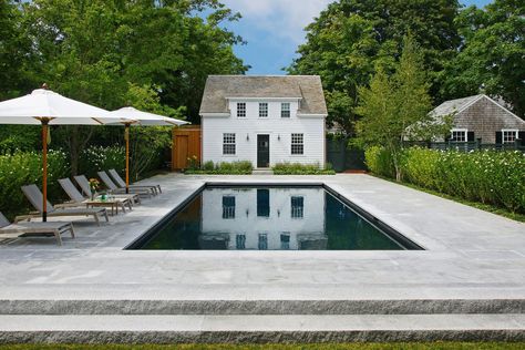 Luxe Pool and Spa Designs Featuring Granite and Bluestone Pool Patio Designs, Travertine Pool, Pool Coping, New England Homes, Spa Design, Landscape Ideas, House And Home Magazine, Pool Patio, Pool Designs