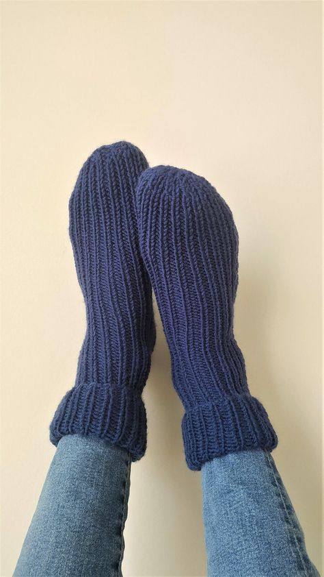 Winter Knitted Acrylic Socks, Cozy Knitted Solid Color Socks, Hand Knitted One-size Winter Socks, Cozy Multicolor Hand Knitted Socks, Cozy Knitted Blue Socks, Women Socks Fashion, Hand Knit Socks, Women Socks, Socks For Women