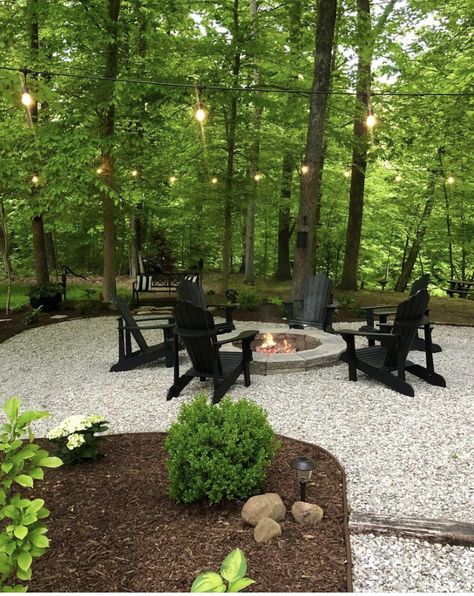 Wooded Backyard Landscape, Backyard Landscaping Diy, Outdoor Fire Pit Area, Backyard Landscaping On A Budget, Landscaping On A Budget, Fire Pit Landscaping, Landscaping Diy, Backyard Fireplace, Backyard Renovations