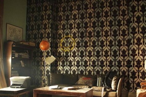 Sherlock Holmes - Sherlock TV series Baker Street Flat | House & Garden Sherlock Tv Series, Flat House, Living Room Wallpaper, Street House, Baker Street, House Garden, Room Wallpaper, Sherlock Holmes, Set Design