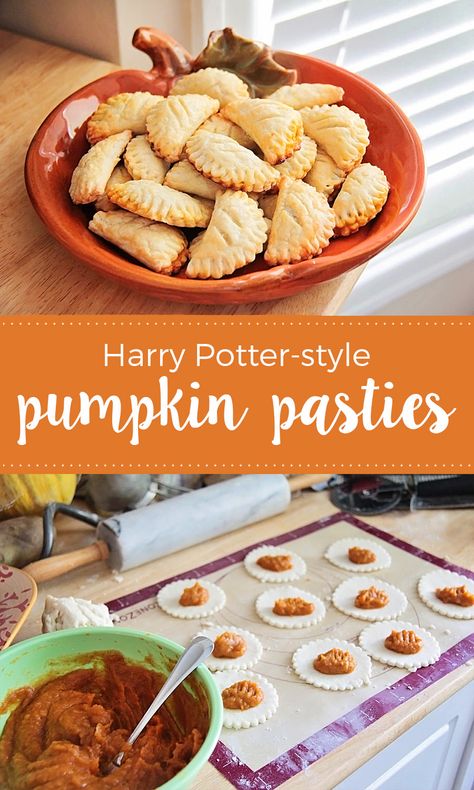 Pumpkin Pasties - The Baker Upstairs Halloween Themed Dinner, Harry Potter Feast, Harry Potter Treats, Harry Potter Desserts, Harry Potter Snacks, Harry Potter Parties Food, Harry Potter Movie Night, Pumpkin Pasties, Harry Potter Marathon