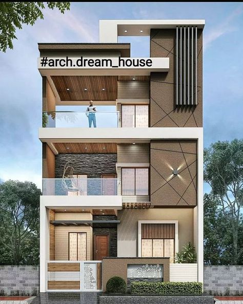 Small House Front Design Indian Single Floor, Elevation Designs For House 3 Floors, Simple House Exterior Design, Elevation House, Front Building Design, House Elevations, Luxury House Design, Small House Design Architecture, Exterior Elevation