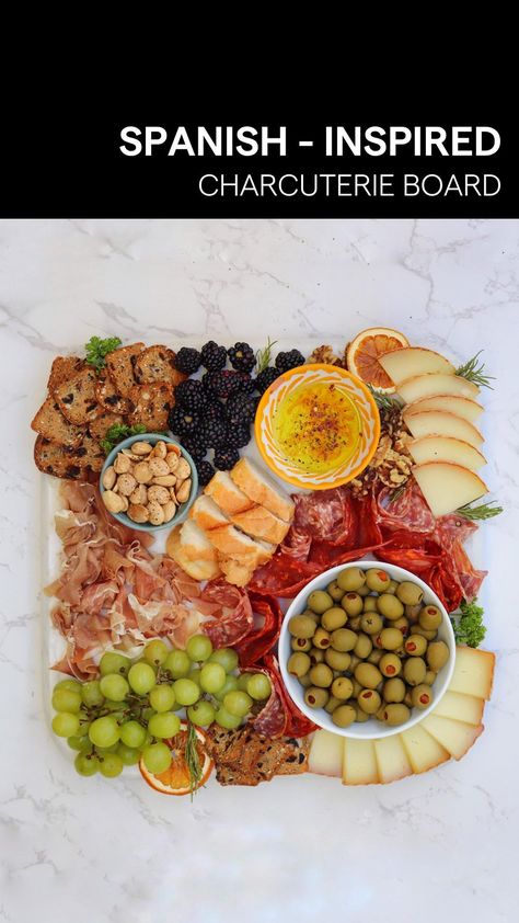 Spanish Tapas Charcuterie Board, Spain Charcuterie Board, Portuguese Charcuterie Board, Puerto Rican Charcuterie Board, Spanish Charcuterie Board, Spanish Themed Party, Rican Food, Charcuterie Inspiration, Spanish Tapas