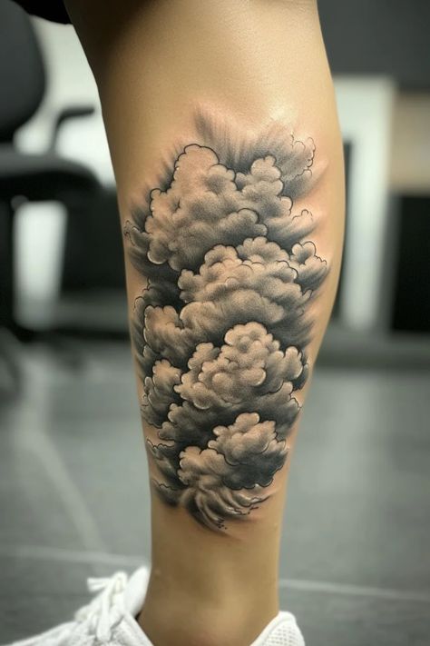 Cloud Tattoo Ideas Cloud Tattoo Design Drawings, Cloud Tattoo Stencil, Chest Tattoo Clouds, Rain Cloud Tattoos, Cloud Tattoo Ideas, Tattoo Sky, Cloud Magic, Cloud Tattoos, Cloud Tattoo Sleeve