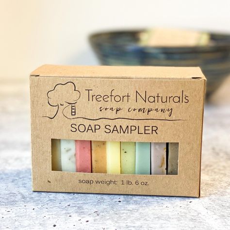 Handcrafted in small batches in our Colchester, CT soap studio, these soaps were created using the old fashioned method of cold process soap making. No synthetic colors, dyes, perfumes, preservatives have been used. Soap Sampler Box You will receive 10-11 soap "ends" (the end cuts of the loaf of soap) - approx. 1 lb. 6 Soap Samples, Handmade Soap Packaging, Soap Studio, Essential Oil Soap, Soap Display, Soap Packing, Sampler Box, Pretty Soap, Mini Soaps