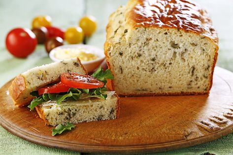 Quick Basil Bread – Eat Well Flax Seed Oatmeal, Basil Bread, Thai Salads, Seed Bread, Savory Bread, Dry Mustard, Quick Bread Recipes, Basil Leaves, Canola Oil