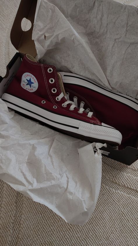 Converse High Top Maroon Dark Red Converse, Cute Converse Shoes, Cute Converse, Red Converse, Converse High Tops, Converse Shoes, Burgundy Red, Dark Red, New Shoes