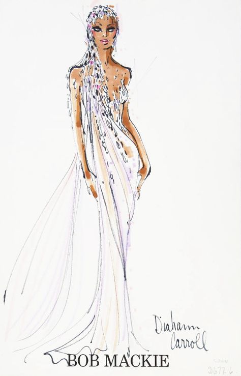 Bob Mackie Illustration, Bob Mackie Sketches, Bob Mackie Fashion, Hollywood Illustration, Cher Bob Mackie, Costume Sketches, Illustrations Ideas, Cher Outfits, Vintage Clothes Patterns