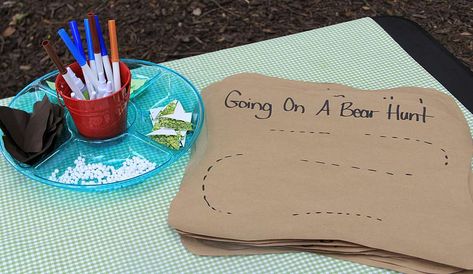 Bear Hunt | CatchMyParty.com We’re Going On A Bear Hunt Birthday Party, We Are Going On A Bear Hunt Activities, Going On A Bear Hunt Birthday Party, Bear Hunt Craft, Bear Scavenger Hunt, Hunt Birthday Party Ideas, Bear Hunt Birthday Party, Bear Hunt Birthday, Bear Hunt Party