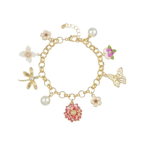 PRICES MAY VARY. 🌸Exquisite Flower Charm Bracelet: Indulge in the beauty of this meticulously crafted flower butterfly charm bracelet, made with high-quality materials to ensure its durability and long-lasting wear. The delicate chain holds a charming pink flower and butterfly charm, adding an elegant touch to any outfit. 🔗Adjustable and Stylish: This stunning flower and butterfly charm bracelet is designed for women who appreciate stylish accessories. Its adjustable chain allows for a perfect Gold Dainty Bracelet, Gold Charm Bracelet Aesthetic, Gold And Pink Jewelry, Aruba Outfits, Bracelet Gift Ideas, Travel Charm Bracelet, Flower Charm Bracelet, Butterfly Charm Bracelet, Pandora Jewelry Charms