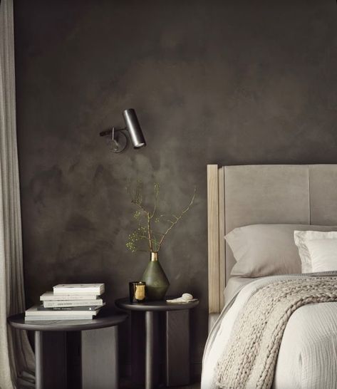 Black Limewash, Limewash Walls, Small Gallery Wall, Charcoal Walls, Lime Wash, Black Accent Walls, White Couches, Relaxing Bedroom, Accent Wall Bedroom