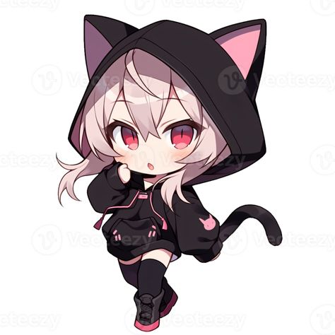 Hoodie Drawing, Chibi Cat, Cat Png, Chibi Art, Chibi Girl, Chibi Characters, Cat Hoodie, Cute Anime Chibi, Concept Art Drawing