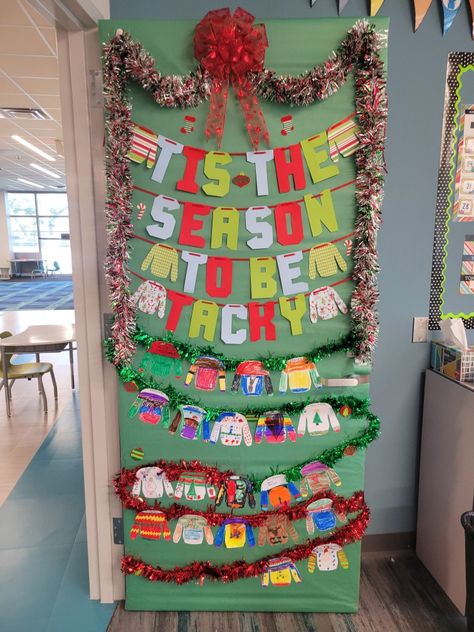 Ugly Sweater Door Decoration, 1st Grade Christmas Door Decorations, Sweater Weather Classroom Door, Ugly Sweater Bulletin Board Ideas, Ugly Sweater Door, Ugly Christmas Sweaters Classroom Door, Ugly Christmas Sweater Door Decoration, Ugly Sweater Classroom Door, 2nd Grade Christmas Door Decorations