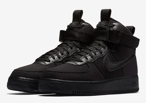 Nike Air Force 1 High Canvas Triple Black AH6768-001 - Sneaker Bar Detroit Sneaker Boots Outfit, Black Nike Outfit, Nike Casual Shoes, Black Air Force 1, Nike Shoes Air Force, Air Force 1s, Sneakers Luxury, Nike Air Force 1 High, Air Force 1 High