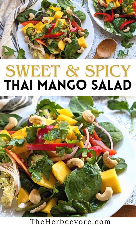 Thai Mango Salad Recipe, Salad With Cashews, Mango Salad Recipe, Thai Mango Salad, Cashew Recipes, Thai Mango, Gluten Free Soy Sauce, Savory Salads, Mango Salad