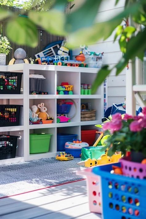 How To Store Toys Outside: Outdoor Toy Storage Solutions Diy Outdoor Toys, Creative Toy Storage, Outdoor Toy Storage, Best Outdoor Toys, Arranging Furniture, Toy Storage Solutions, Stackable Bins, Stackable Storage Bins, Toy Bins