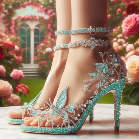 👠Beautiful glass heels glitter for ladies 👠 Made with AI @Copyright by អាណាចក្រសម្រស់ [[ Beauty Empire ]] 🇰🇭 Fae Costume, Glittery Butterfly, Disney Princess Shoes, Resin Bag, Whimsical Shoes, Shoe Hacks, Butterfly Heels, Glass Heels, Heels Glitter