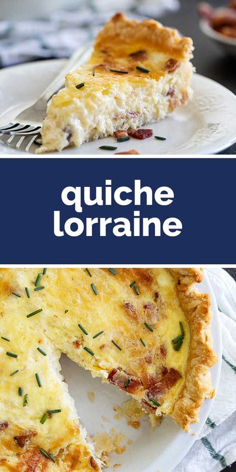 Perfect for breakfast, brunch or dinner, this classic Quiche Lorraine recipe is filled with bacon and cheese. Add a flaky pie crust and you have a family favorite. #recipe #breakfast #brunch #quiche #quichelorraine #bacon Quiche Lorraine Recipes, Healthy Breakfast Quiche, Breakfast Crockpot, Recipes Eggs, Quiche Lorraine Recipe, Breakfast Crockpot Recipes, Breakfast And Brunch, Crockpot Breakfast, Breakfast Quiche