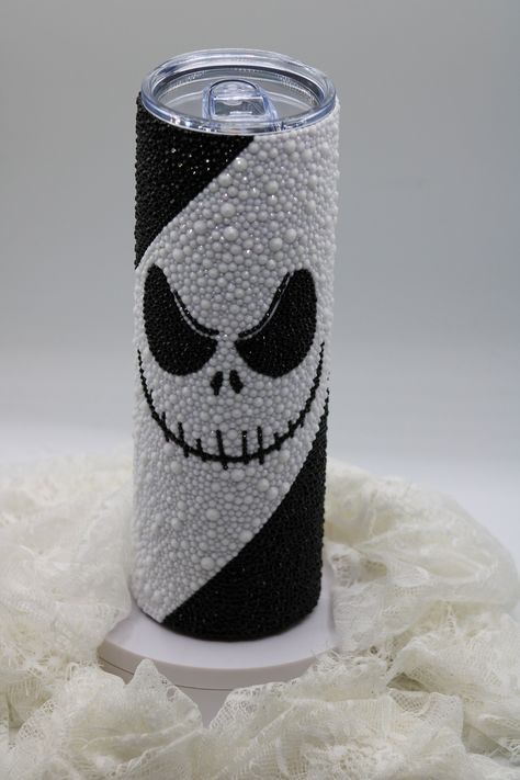 Jack Skellington Rhinestone Tumbler, Ombre Rhinestone Tumbler, Bling Cups Rhinestones Diy, Rhinestone Cups Tumblers, Rhinestone Tumbler Ideas, Rhinestones Tumbler, Jack Skellington Tumbler, Bedazzled Items, Diy Dollar Store Crafts Projects