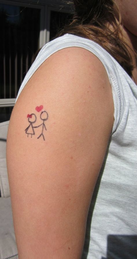 Stick pic Stick People Tattoo, Stick Figure Tattoo, Figure Tattoo, People Tattoo, Baby Name Tattoos, Stick People, Wedding Ring Tattoo, Art Pinterest, Ring Tattoos