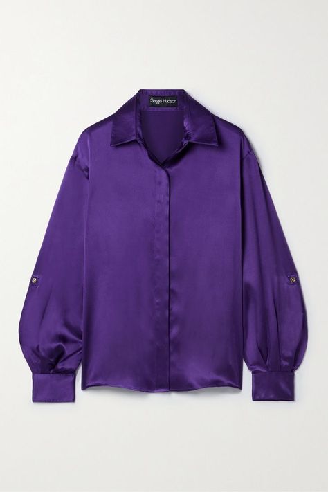 Dnd Rouge, Purple Silk Shirt, Purple Shirt Outfits, Workwear Outfits, French Exit, Sergio Hudson, Dr Wardrobe, Purple Dress Shirt, Style Aesthetics