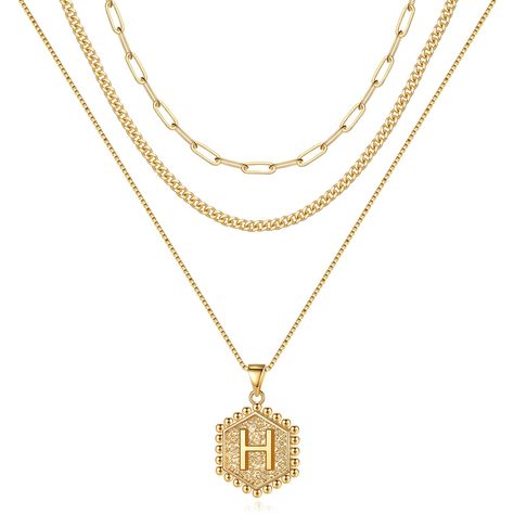 PRICES MAY VARY. SIZE: 14"+ 2"/16"+2" /21"+2"3 pcs layered initials necklaces with cion pendant with initials, adjustable, suitable for both women and girls. MATERIAL:layered initial Necklace engraved with letter H,14k Gold Plated, layered initial necklaces, minimalism style, dainty pendant necklaces. PERFECT GIFTS: This Gold Necklace is beautifully packaged and ready for gifting to her on Mother's Day, Christmas gifts, birthday parties, anniversary, weddings,etc. MEANING:Initial Necklace is a s Initials Necklaces, Women Gold Necklace, Women Gold Jewelry, Teen Girl Jewelry, Dainty Pendant Necklace, Women Choker Necklace, Minimalism Style, Initial Necklaces, Layered Choker Necklace