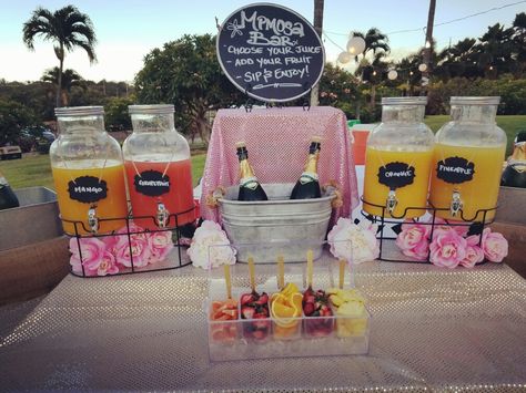 Mimosa bar made for a special bride only by #MauiSpecialtyBars Brunch Mimosa Bar, Brunch Mimosa, Graduation Brunch, Drink Bar, Baby Shower Brunch, Mimosa Bar, Birthday Brunch, Bridal Shower Brunch, Shower Food