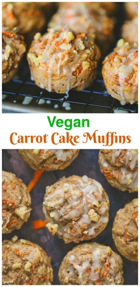 Enjoy a lightly spiced carrot muffin that the whole family will love for breakfast or snack anytime of the day. Drizzle some vanilla glaze on top to make them sweet dessert muffins. #carrotcake #veganmuffins #vegandessert #veganbreakfast #vegansnack Vegan Carrot Cake Muffins, Vegan Carrot Muffins, Dessert Muffins, Carrot Muffin, Vegan Pumpkin Muffins, Vegan Carrot Cake, Healthy Afternoon Snacks, Carrot Cake Muffins, Healthy Carrot Cakes