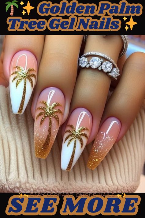 These palm tree gel nails are perfect for summer! 🌴 Get the look and more gel nail inspiration. ➡️  See the comments for the link!  ,nailart,nails,naildesigns,nailinspo,manicure,beauty,fashion,style,gelnails ,acrylic nails,nail art designs,geometricnails,floralnails,frenchmanicure,ombrénails ,marblenails,summernails,winternails,holidaynails,weddingnails,valentinesnails ,rednails,pinknails,bluenails,nudenails,blacknails,springnails Palm Tree Christmas Nails, Tropical Inspired Nails, Beach Wedding Guest Nails, Nail Designs For Tropical Vacation, Tropical Theme Nails, Hot Vacation Nails, Native Nail Designs, Hawaii Christmas Nails, Tropical Holiday Nails